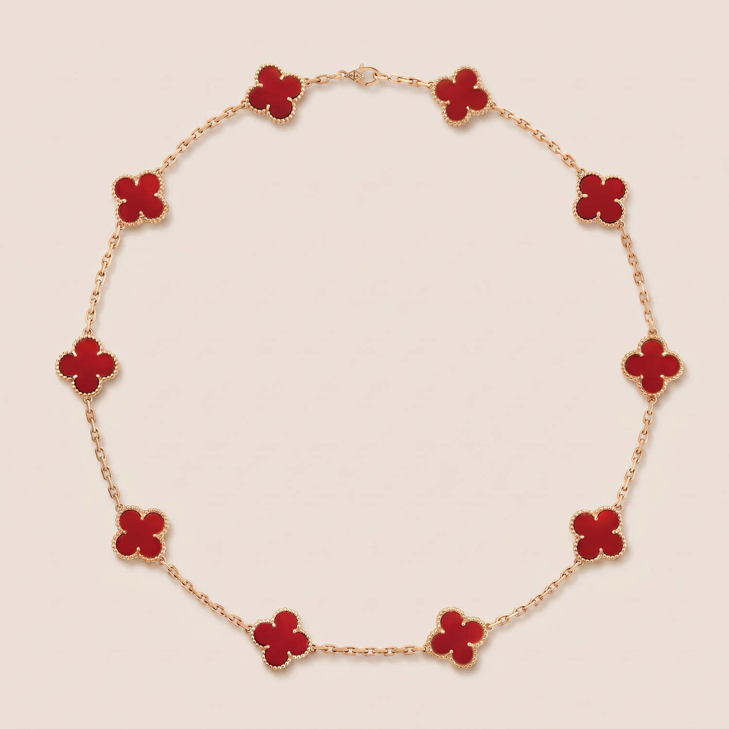 Vintage Alhambra Red Carnelian 10 Motifs Necklace