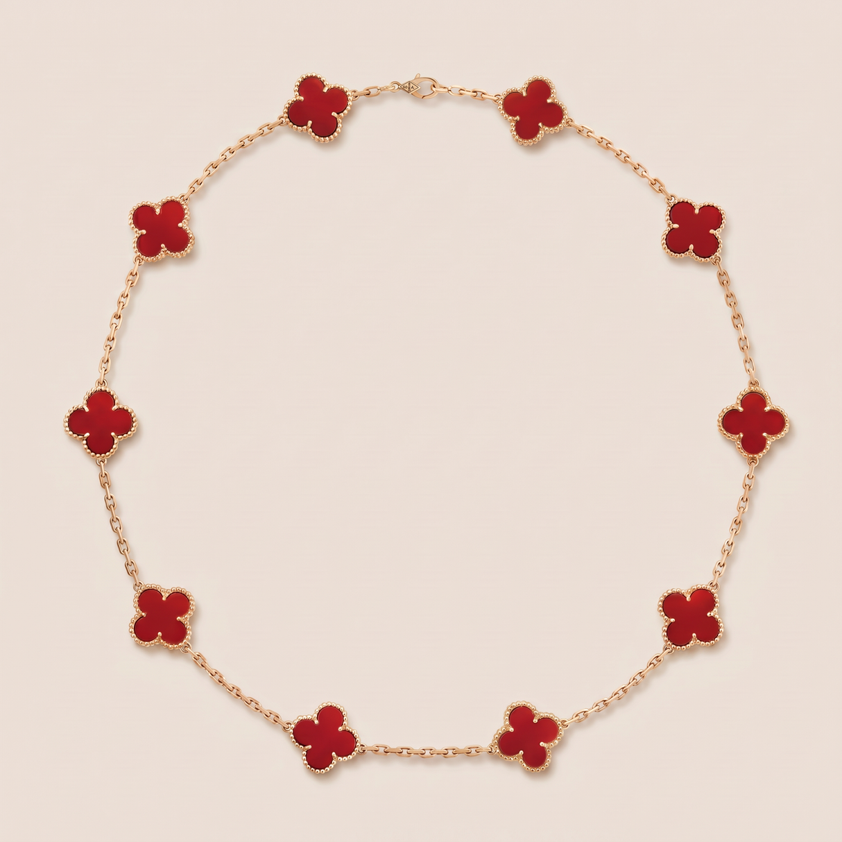 Vintage Alhambra Red Carnelian 10 Motifs Necklace