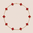 Vintage Alhambra Red Carnelian 10 Motifs Necklace