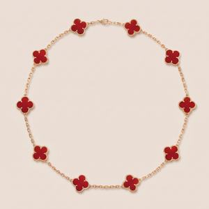 Vintage Alhambra Red Carnelian 10 Motifs Necklace