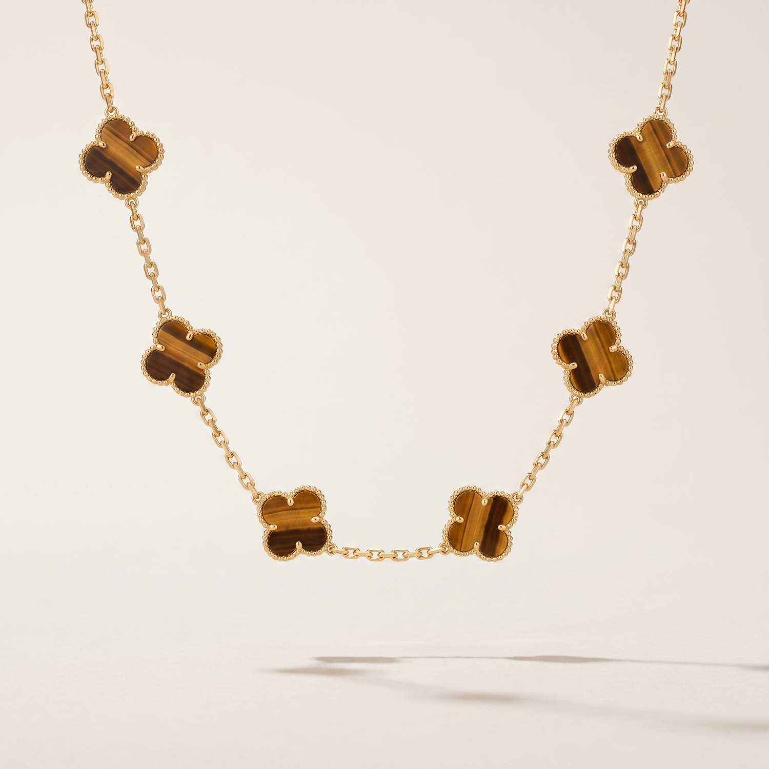 Vintage Alhambra Tiger’s Eye 10 Motifs Necklace