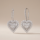 Heart Pavé Diamonds Drop Earrings