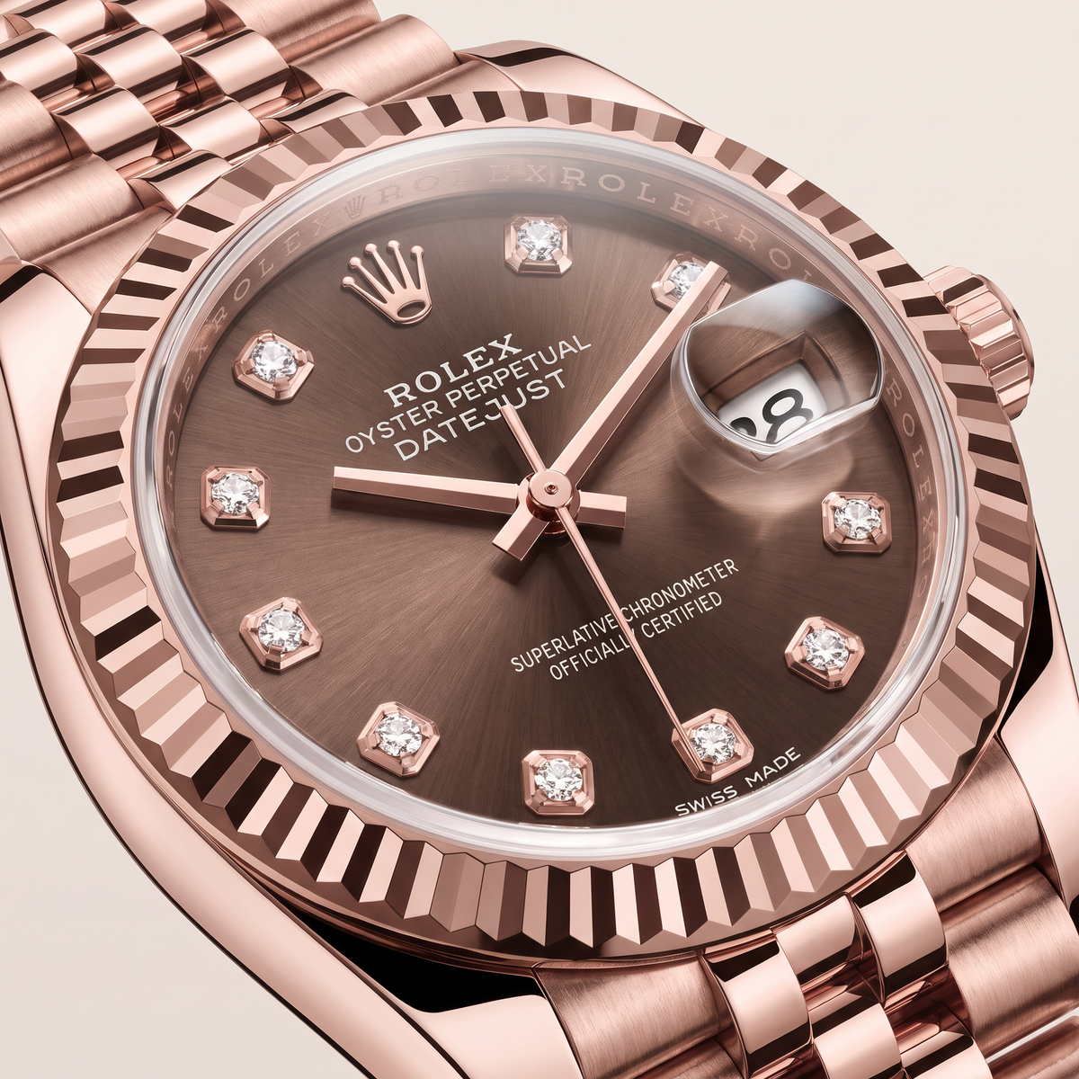 Lady-Datejust Chocolate Diamond Dial Full Everose Watch