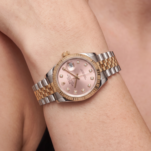 Lady-Datejust Metallic Pink Diamond Dial And Fluted Bezel Two Tone Automatic Watch