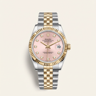 Lady-Datejust Metallic Pink Diamond Dial And Fluted Bezel Two Tone Automatic Watch