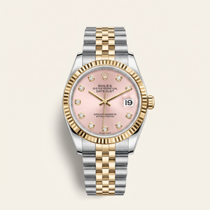 Lady-Datejust Metallic Pink Diamond Dial And Fluted Bezel Two Tone Automatic Watch