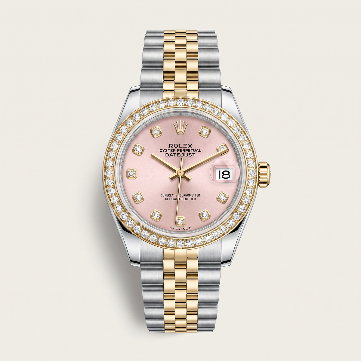 Lady-Datejust Metallic Pink Diamond Dial Two Tone Automatic Watch