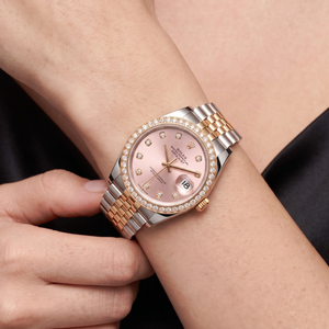 Lady-Datejust Metallic Pink Diamond Dial Two Tone Automatic Watch