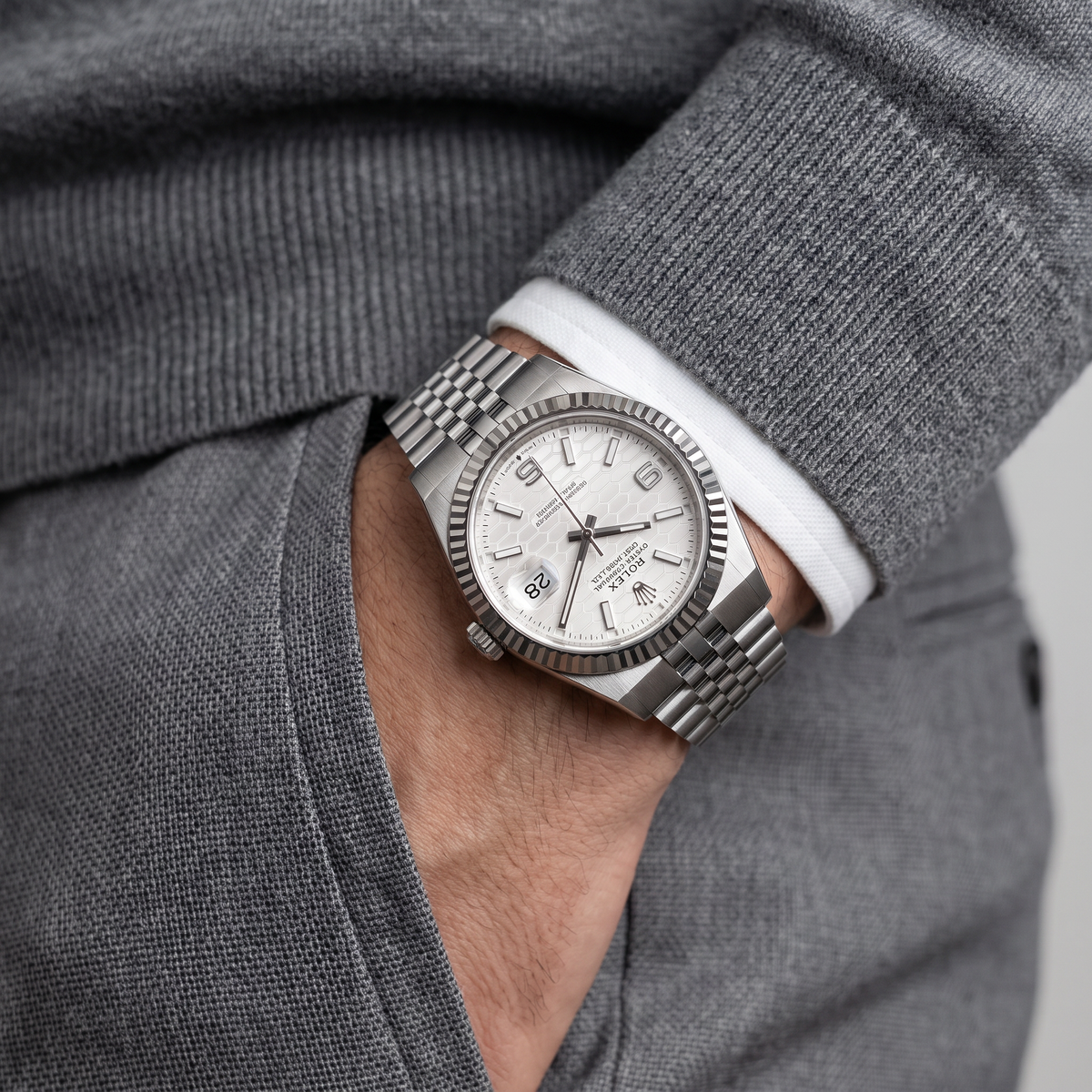 Land-Dweller Oystersteel White Gold Dial Automatic Watch