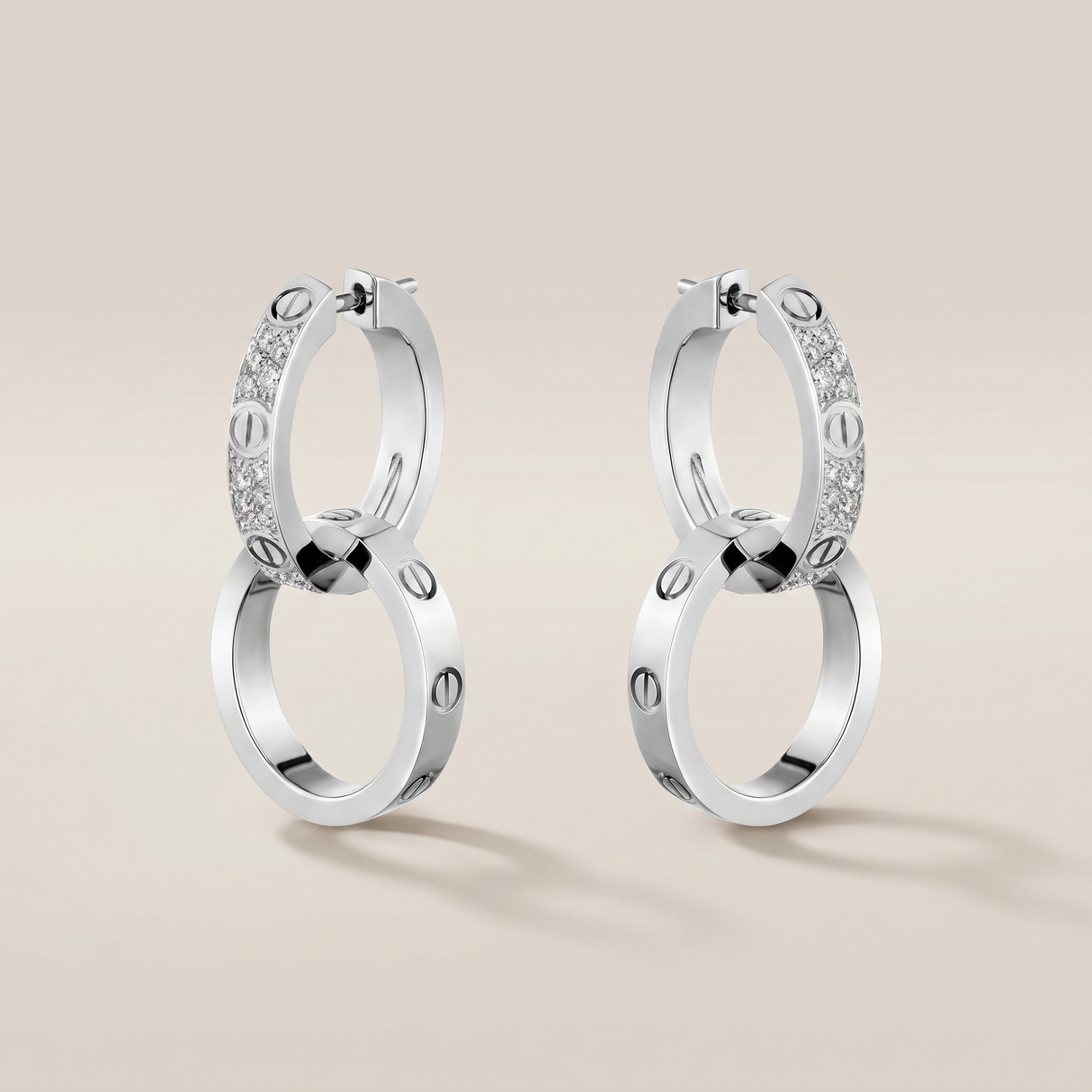 Love Double Pavé Diamonds Hoop Earrings