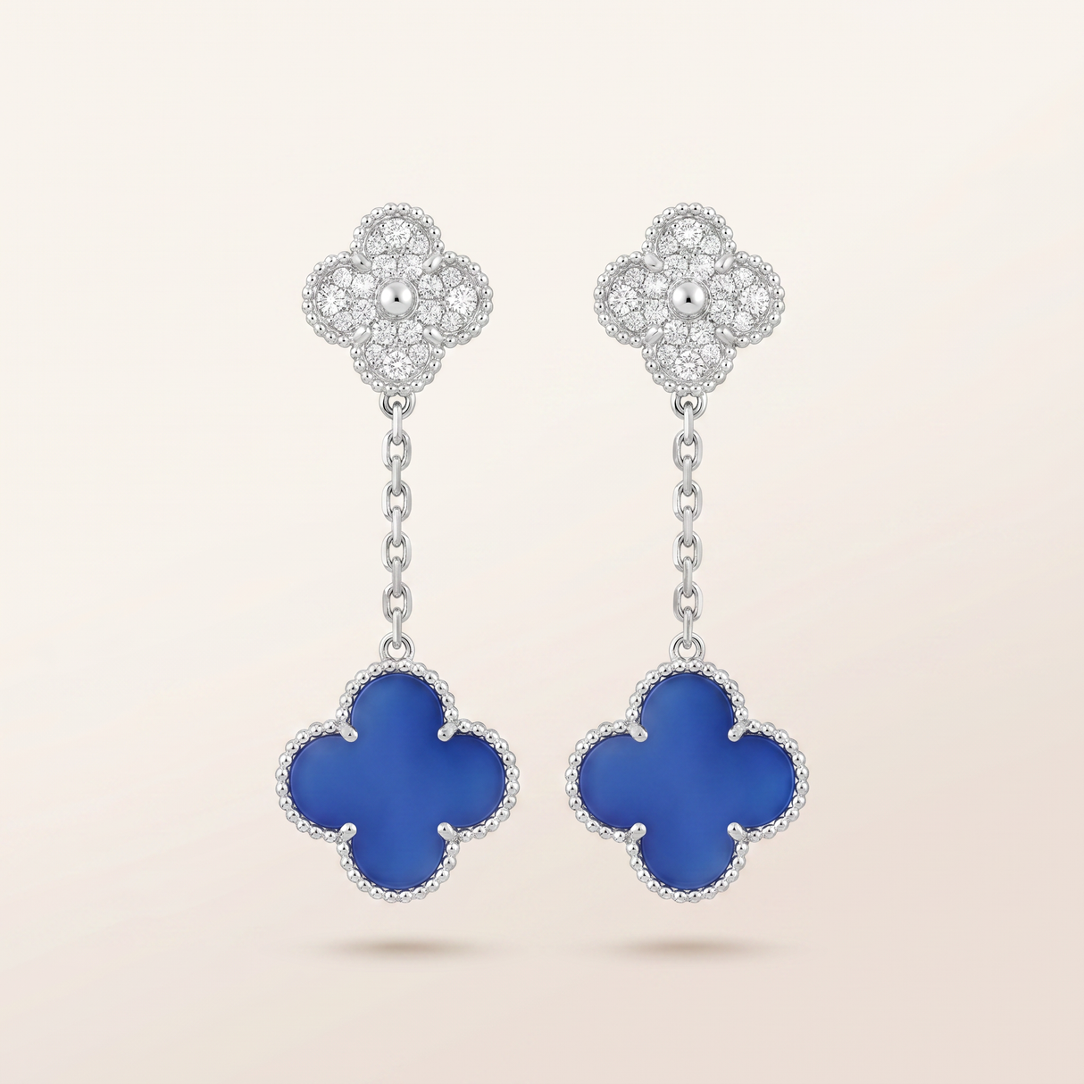 Magic Alhambra Blue Agate Pavé Diamonds Earrings