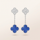 Magic Alhambra Blue Agate Pavé Diamonds Earrings