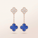 Magic Alhambra Blue Agate Pavé Diamonds Earrings