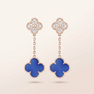 Magic Alhambra Blue Agate Pavé Diamonds Earrings