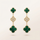 Magic Alhambra Malachite Three Motifs Clover Earrings