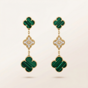 Magic Alhambra Malachite Three Motifs Clover Earrings