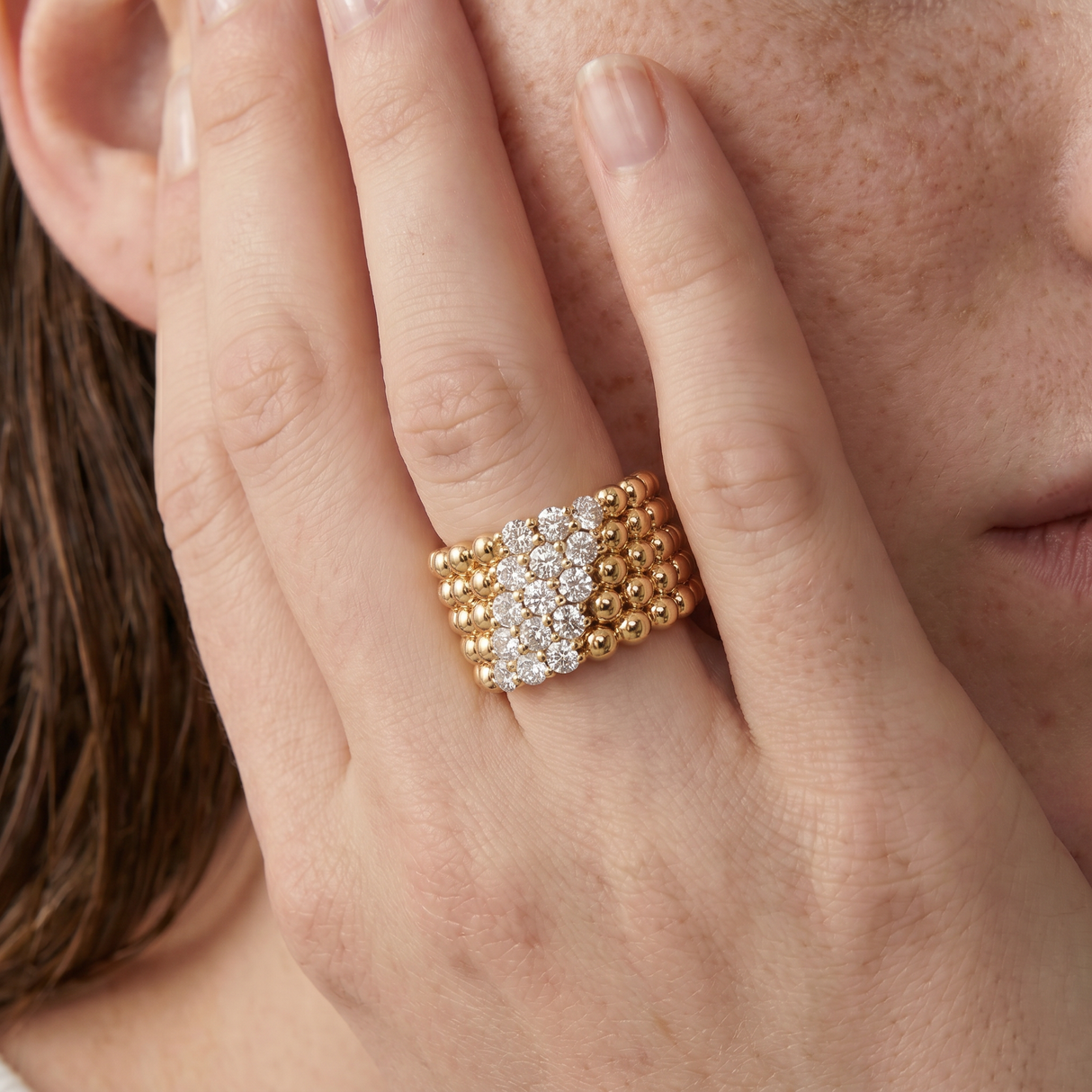 Perlée Five Row Pavé Ring