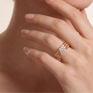 Perlée 3 Row Beaded Mixed Diamond Ring