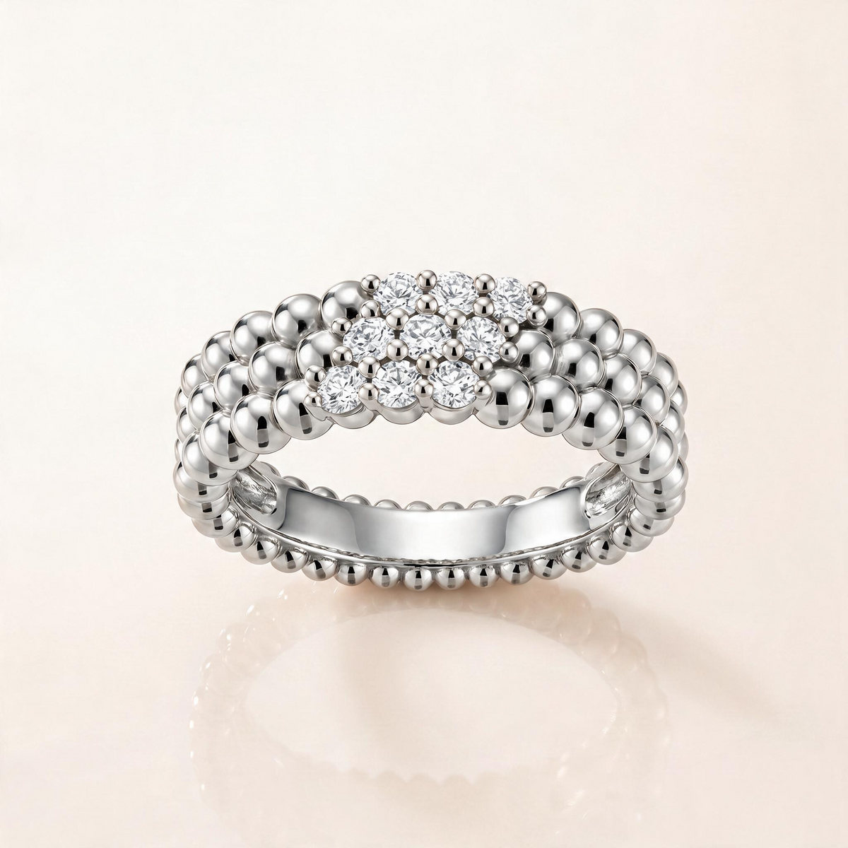 Perlée 3 Row Beaded Mixed Diamond Ring