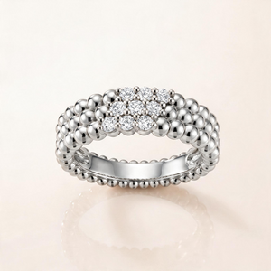 Perlée 3 Row Beaded Mixed Diamond Ring