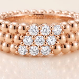 Perlée 3 Row Beaded Mixed Diamond Ring