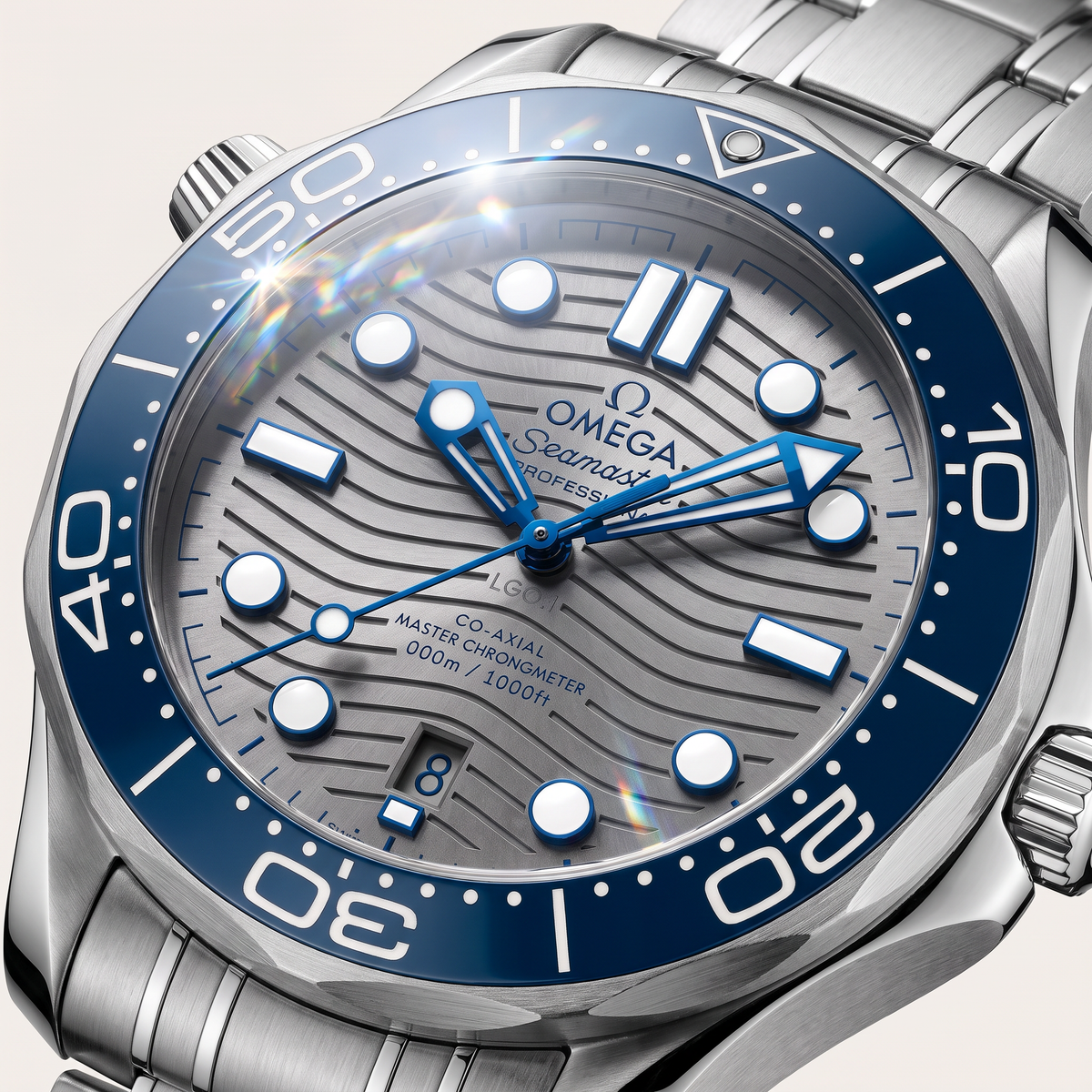 Seamaster Diver 300M Gray Dial Blue Bezel Stainless Steel Automatic Watch