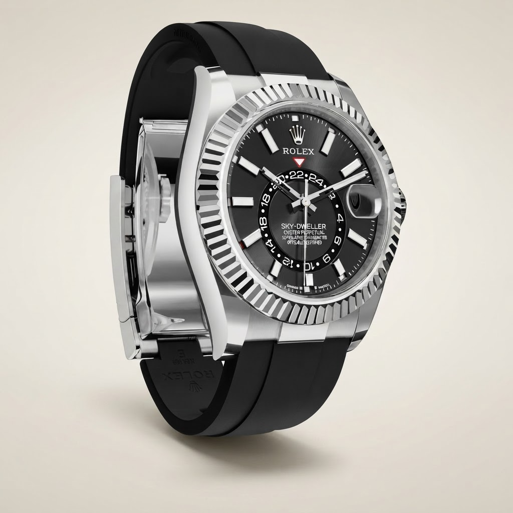 Sky-Dweller White Gold Black Dial Time And Ring-Command Control Men's Watch