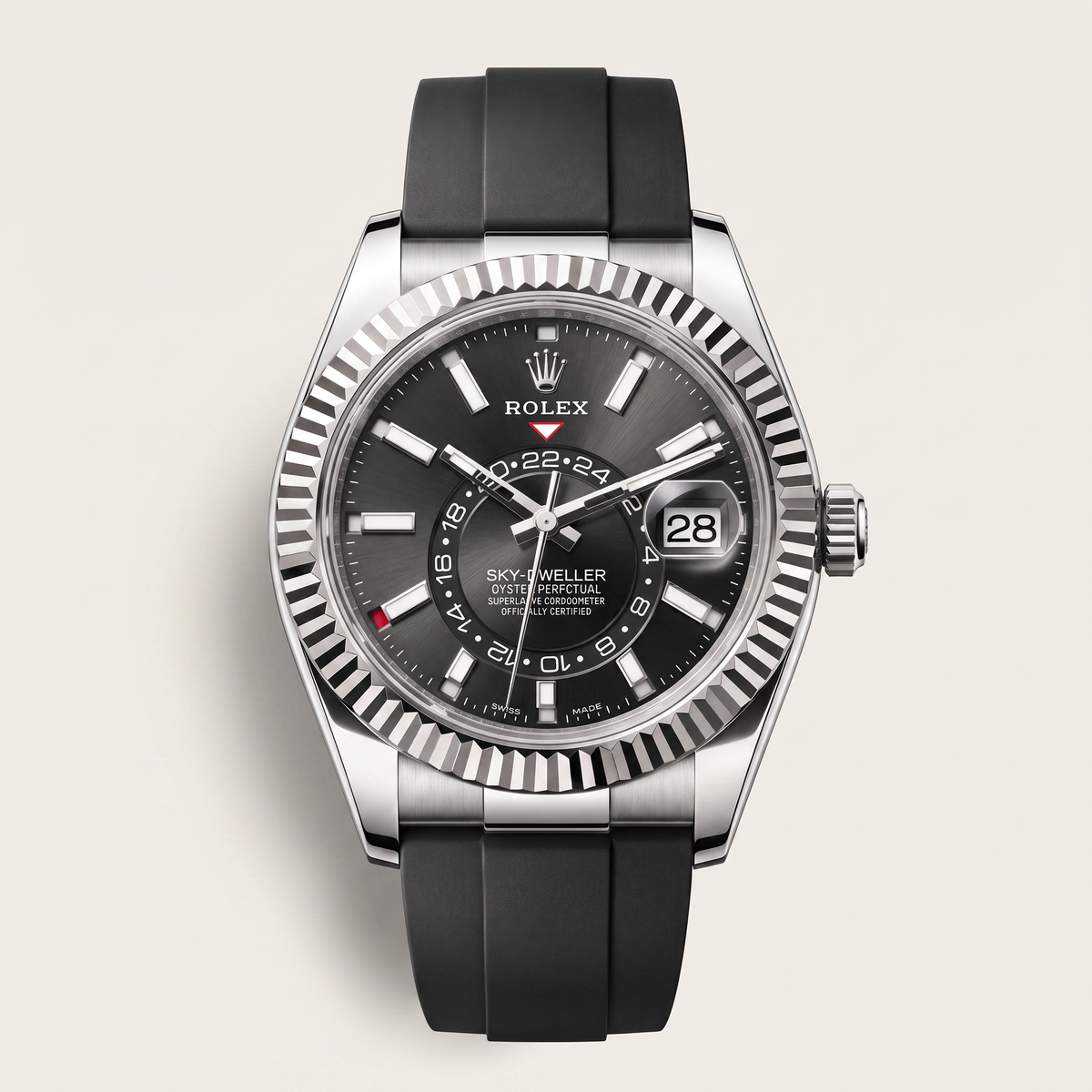 Sky-Dweller White Gold Black Dial Time And Ring-Command Control Men's Watch