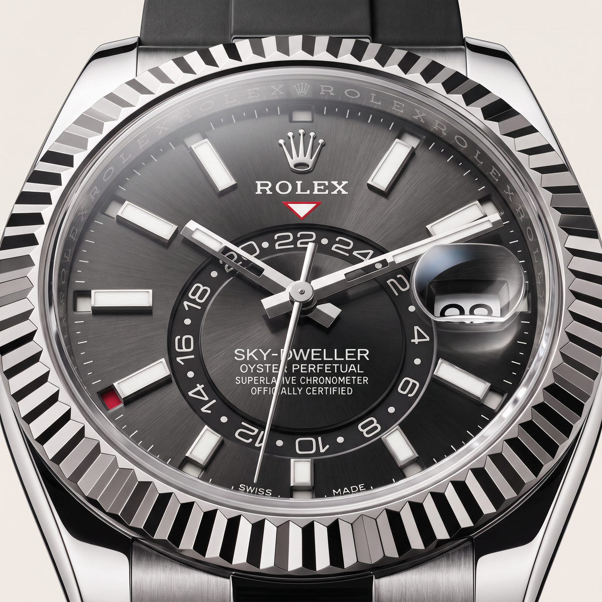 Sky-Dweller White Gold Black Dial Time And Ring-Command Control Men's Watch