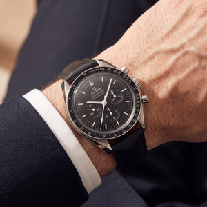 Speedmaster Black Dial Black Leather Strap Automatic Watch