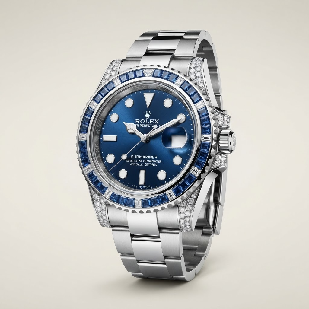 Submariner Vivid Blue Sapphire And Diamond Bezel Men's Watch