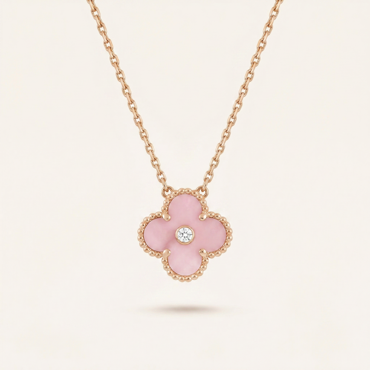 Sweet Alhambra Pink 1 Diamond Clover Necklace