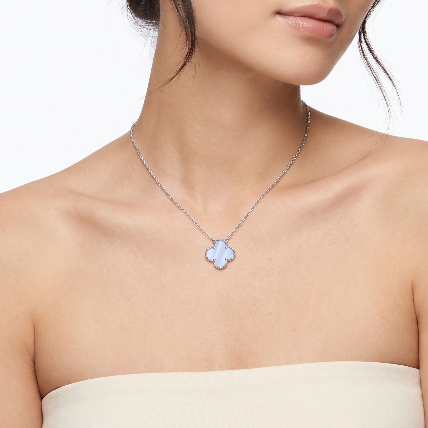 Vintage Alhambra 1 Blue Chalcedony Motif Necklace