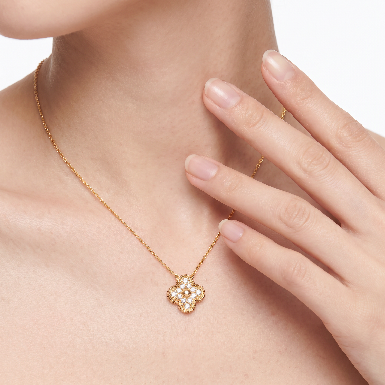Vintage Alhambra 1 Pavé Motif Necklace