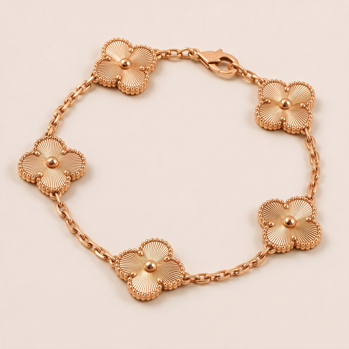 Vintage Alhambra 5 Motifs Style Fluted Clover Chain Bracelet