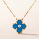 Vintage Alhambra Blue Agate 1 Diamond Clover Necklace
