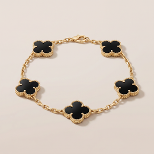 Vintage Alhambra Five Motifs Black Clover Bracelet