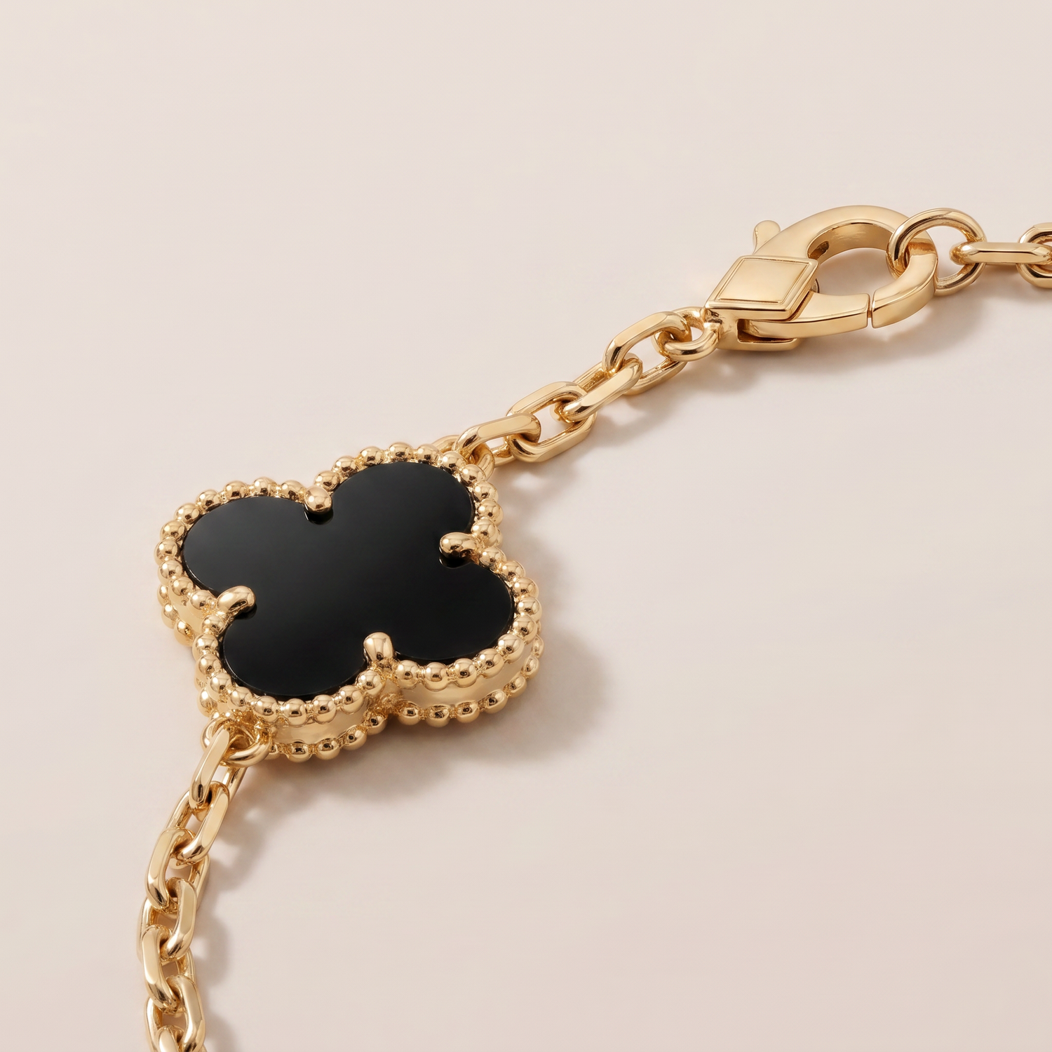 Vintage Alhambra Five Motifs Black Clover Bracelet