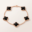 Vintage Alhambra Five Motifs Black Clover Bracelet