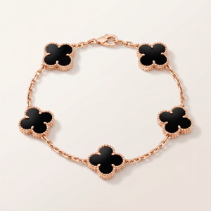 Vintage Alhambra Five Motifs Black Clover Bracelet