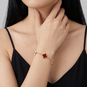 Vintage Alhambra Fluted And Carnelian Clover 5 Motifs Bracelet