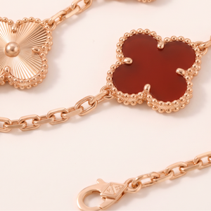 Vintage Alhambra Fluted And Carnelian Clover 5 Motifs Bracelet