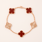 Vintage Alhambra Fluted And Carnelian Clover 5 Motifs Bracelet