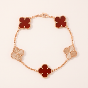 Vintage Alhambra Fluted And Carnelian Clover 5 Motifs Bracelet