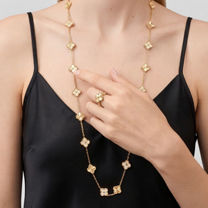 Vintage Alhambra Fluted And Diamond Clover 20 Motifs Necklace