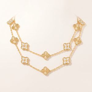 Vintage Alhambra Fluted And Diamond Clover 20 Motifs Necklace