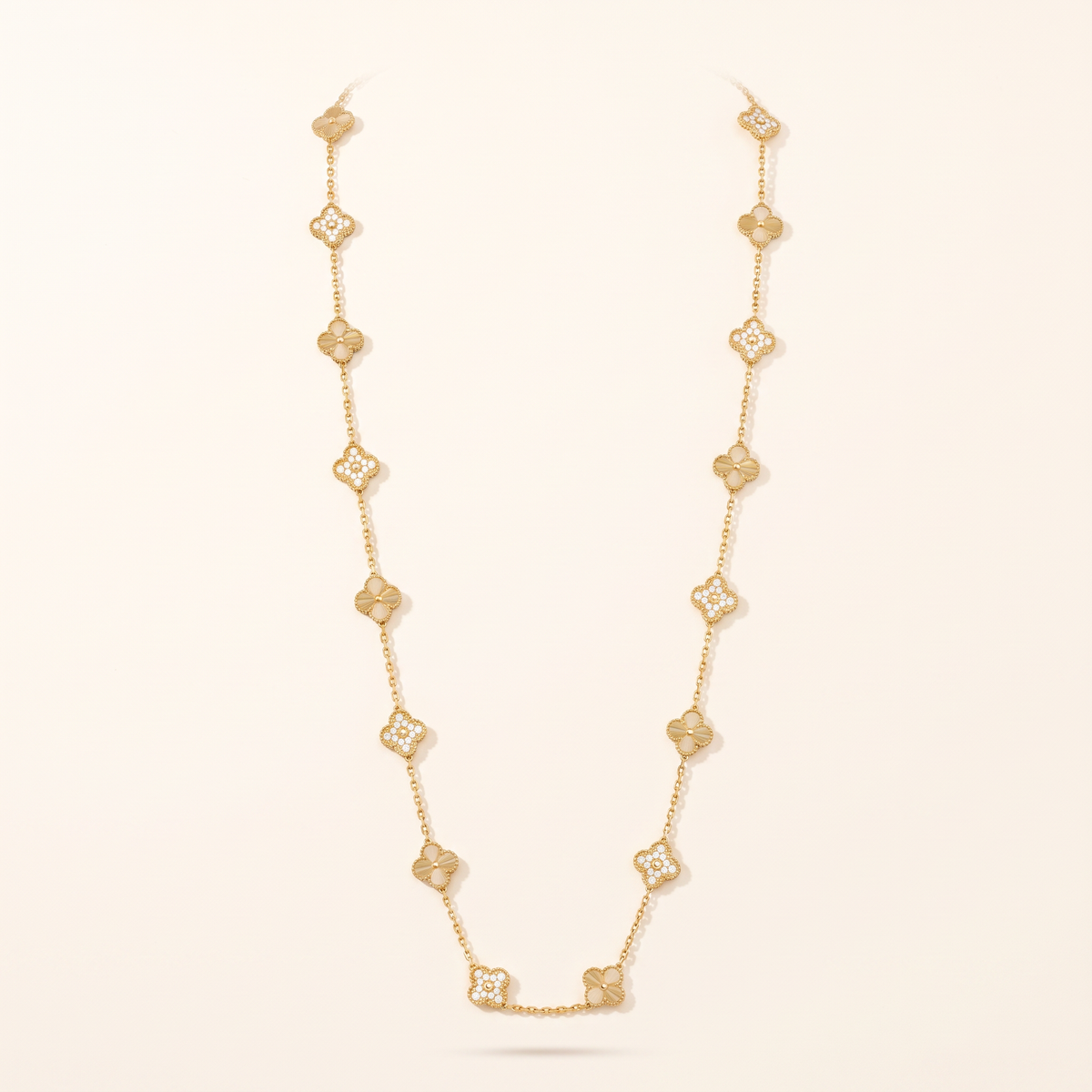Vintage Alhambra Fluted And Diamond Clover 20 Motifs Necklace