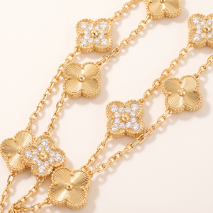 Vintage Alhambra Fluted And Diamond Clover 20 Motifs Necklace