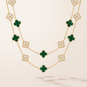 Vintage Alhambra Malachite 20 Motifs Long Clover Necklace