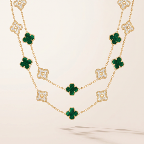 Vintage Alhambra Malachite 20 Motifs Long Clover Necklace